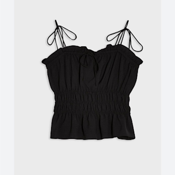 Topshop Tops - Whimsigoth fairy black spaghetti strap coquette milkmaid cami top gathered waist